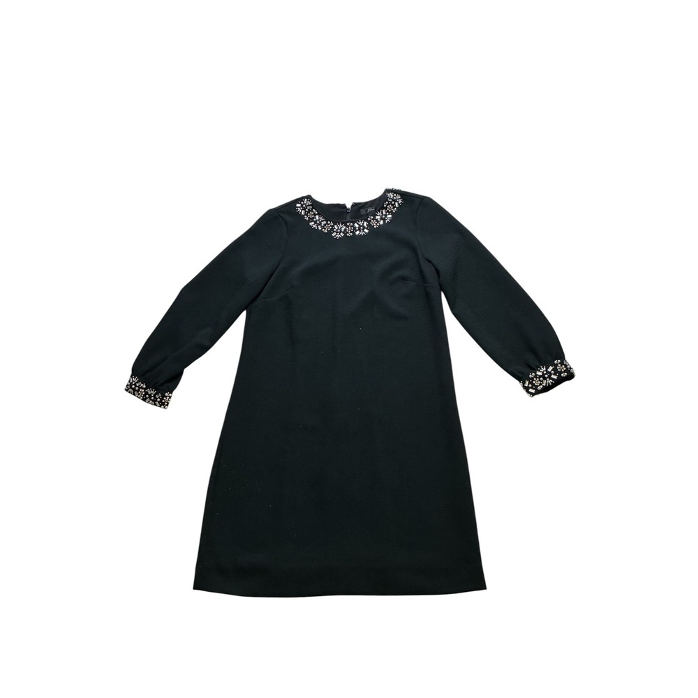 J.Crew Black Embellished Crystal Pearl Neck Shift Dress Long Sleeve Womens 0 - Picture 10 of 10